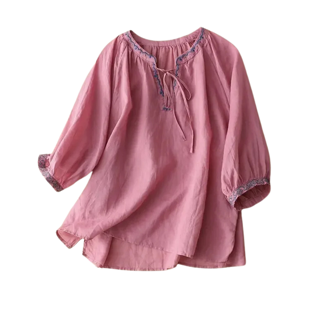 Cassey | Embroidered Seven-Sleeve Top
