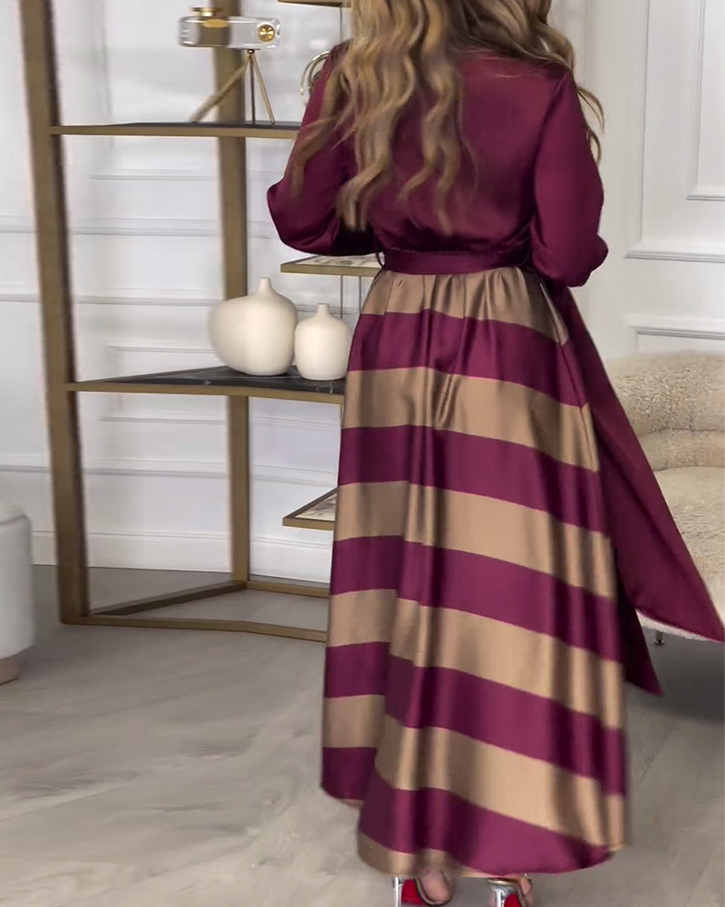 Rochie | Elegant Striped Maxi Dress