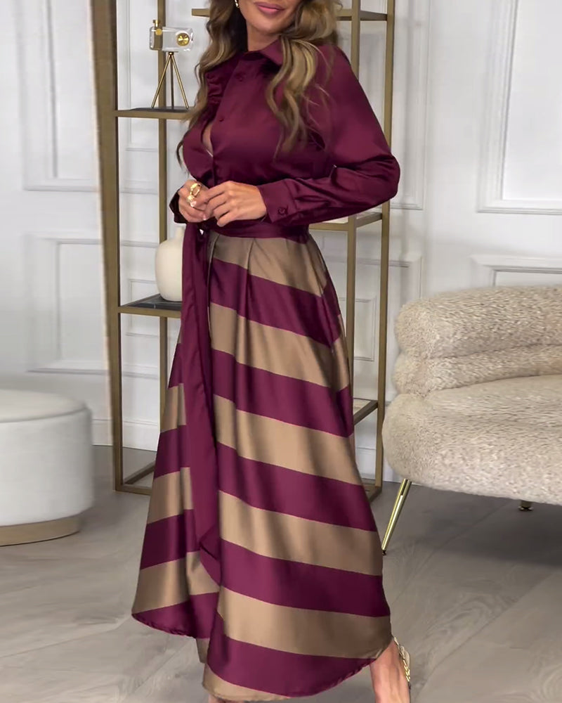 Rochie | Elegant Striped Maxi Dress