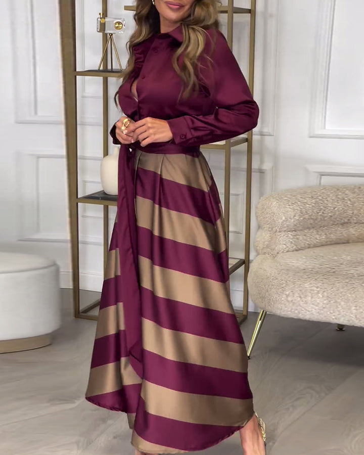 Rochie | Elegant Striped Maxi Dress