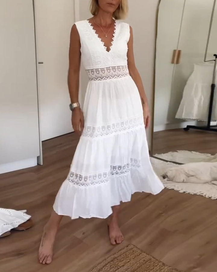 Roselina™ | Sleeveless Boho Lace Midi Dress