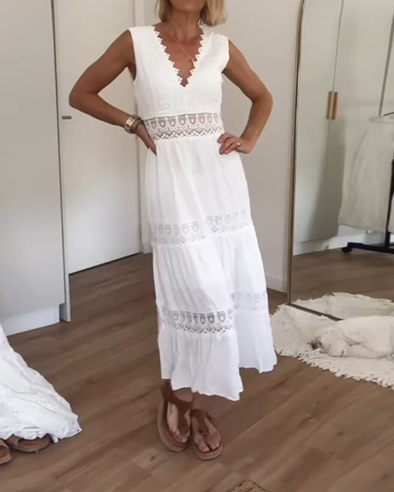 Roselina™ | Sleeveless Boho Lace Midi Dress