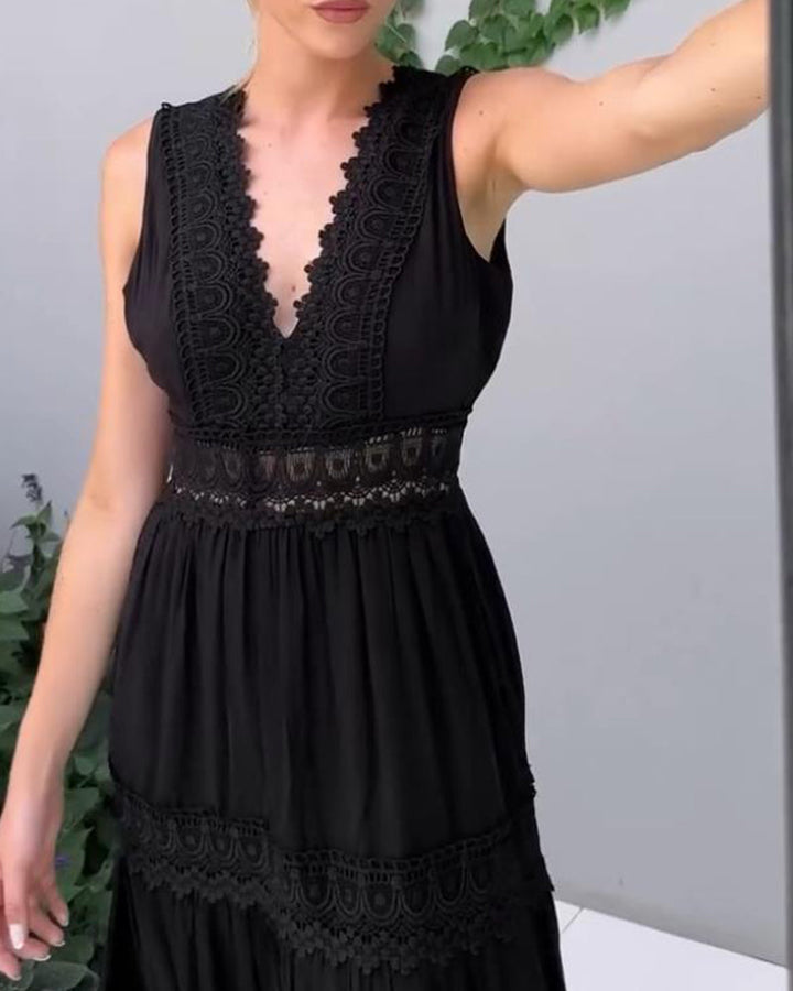 Roselina™ | Sleeveless Boho Lace Midi Dress