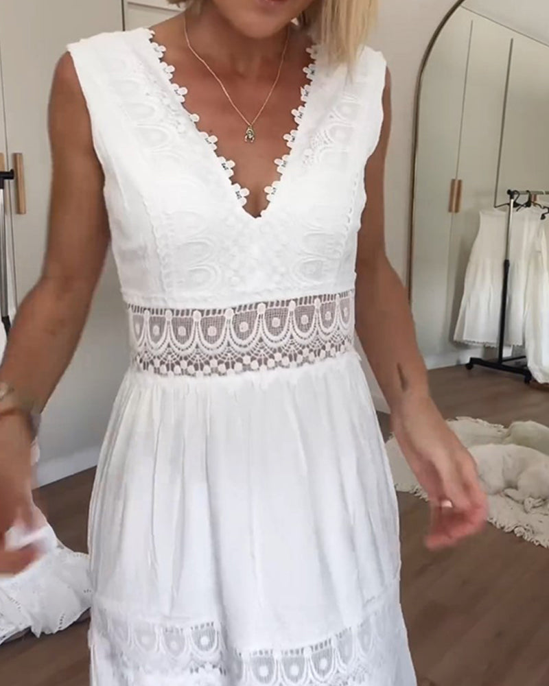 Roselina™ | Sleeveless Boho Lace Midi Dress
