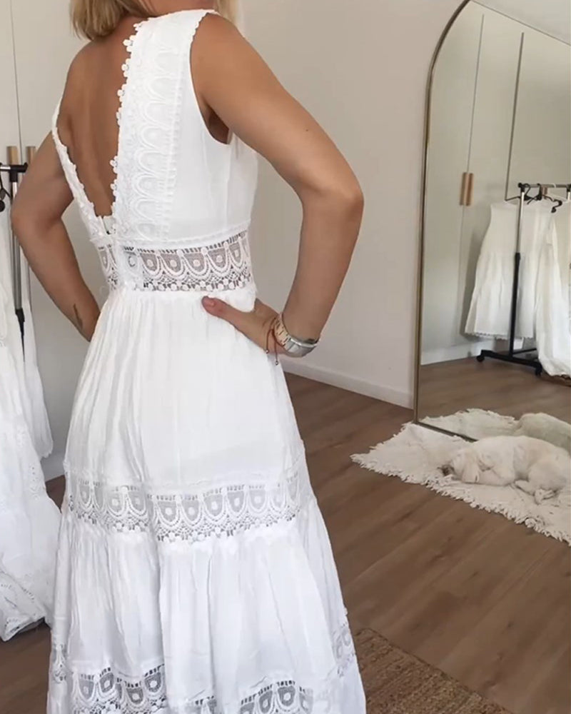 Roselina™ | Sleeveless Boho Lace Midi Dress