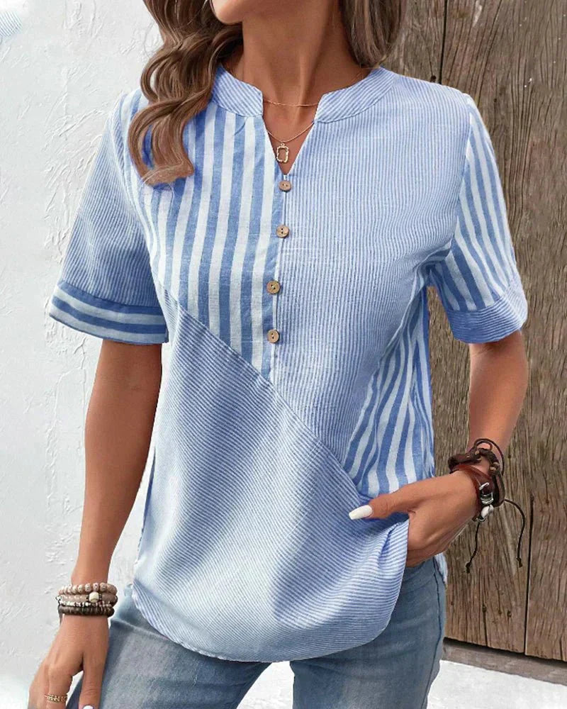 Jazzlyn | Striped Button-Up Blouse