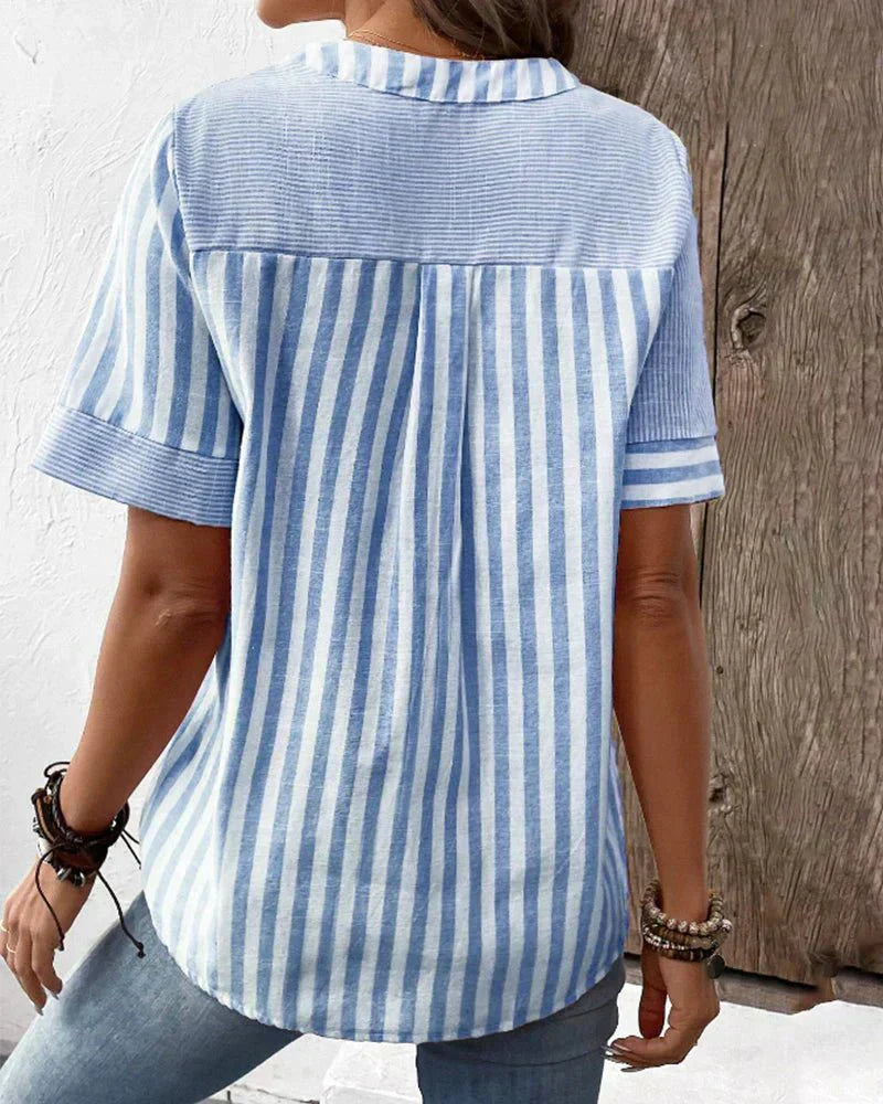 Jazzlyn | Striped Button-Up Blouse