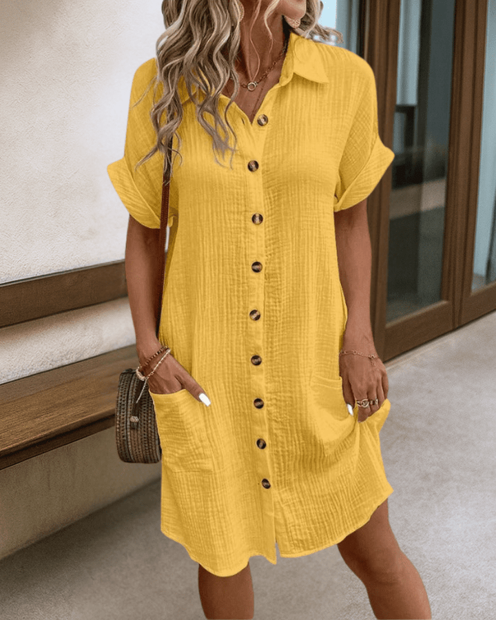 Hannah™ | Comfortable Button-Up Dress with Pockets