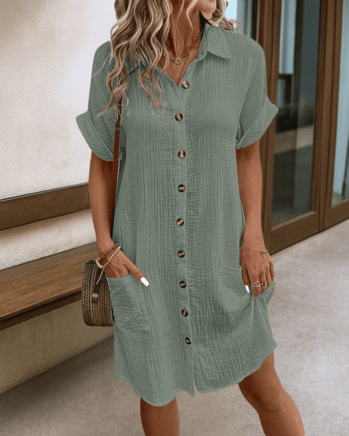 Hannah™ | Comfortable Button-Up Dress with Pockets