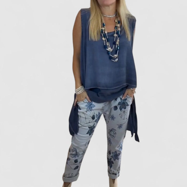 Charlotte™ | Two-Piece Sleeveless Top and Printed Trousers Set