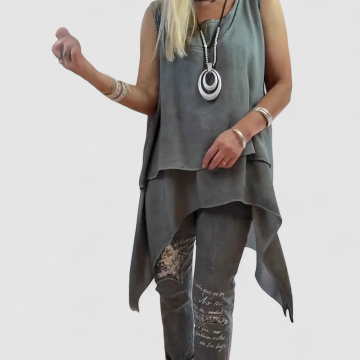 Charlotte™ | Two-Piece Sleeveless Top and Printed Trousers Set